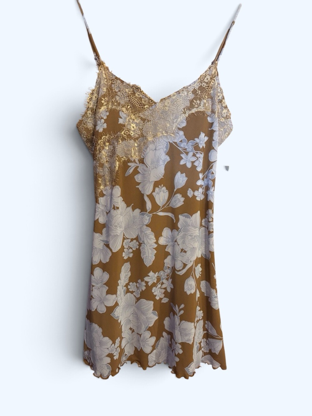 Women's Gold Floral Lace Slip Dress